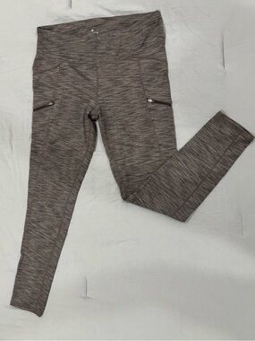 Athleta Heathered Charcoal High-Rise Leggings, size large with Side Zip Pockets